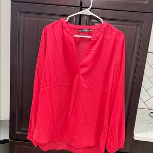 Doe & Rae Bright Red V-Neck Long Sleeve Tunic